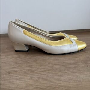 Naturalizer Yellow and Cream Block Heel Shoes
